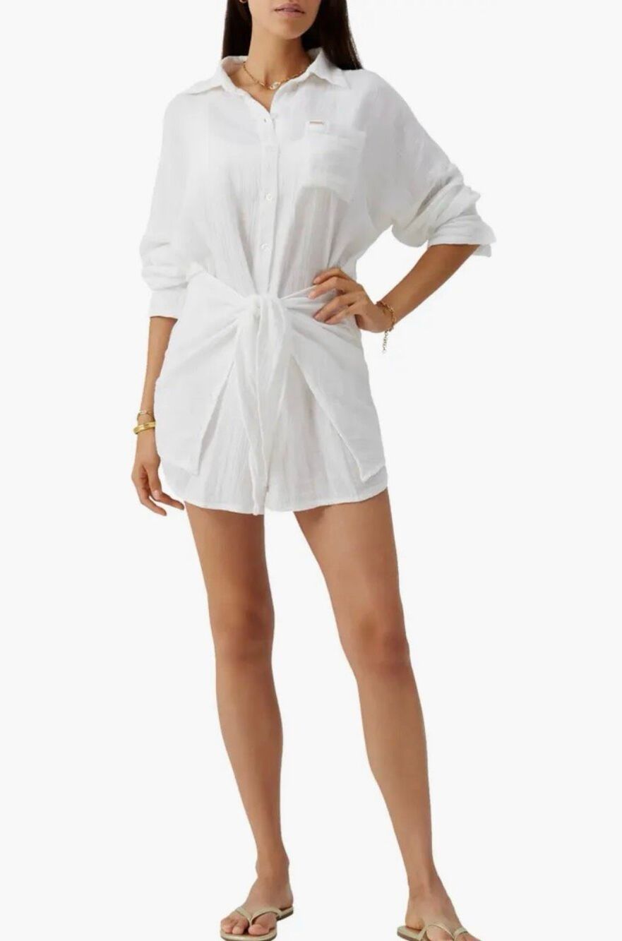 Melissa Odabash Sara Ivory Cotton Gauze Swim Cover Up Shirt Dress XS